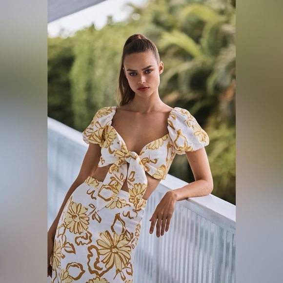 NWT Anthropologie Faithfull Joyas Yellow Floral Linen  Maxi Skirt 10 - Picture 7 of 7